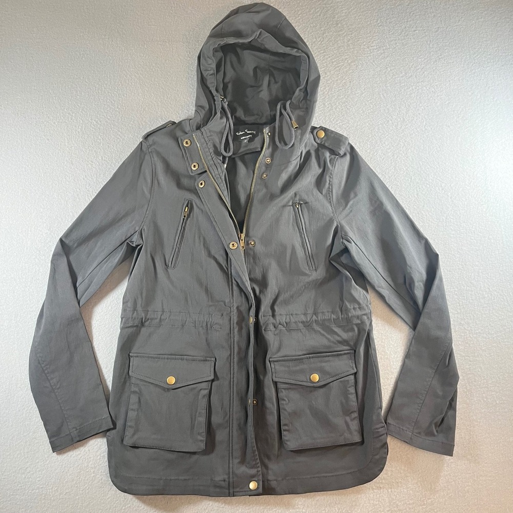 Eden Society Womens Gray Utility Anorak Hooded Jacket Size Medium EJ16389